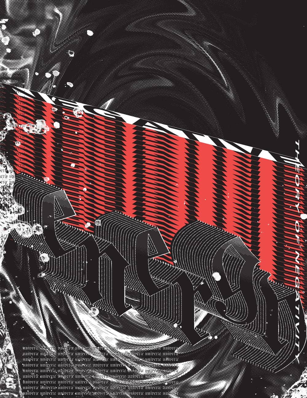 Large-format black and white poster design with bold typography exploring negative space and visual tension between letterforms