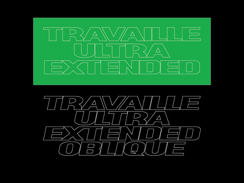 Extended character set of the Travaille typeface at large scale