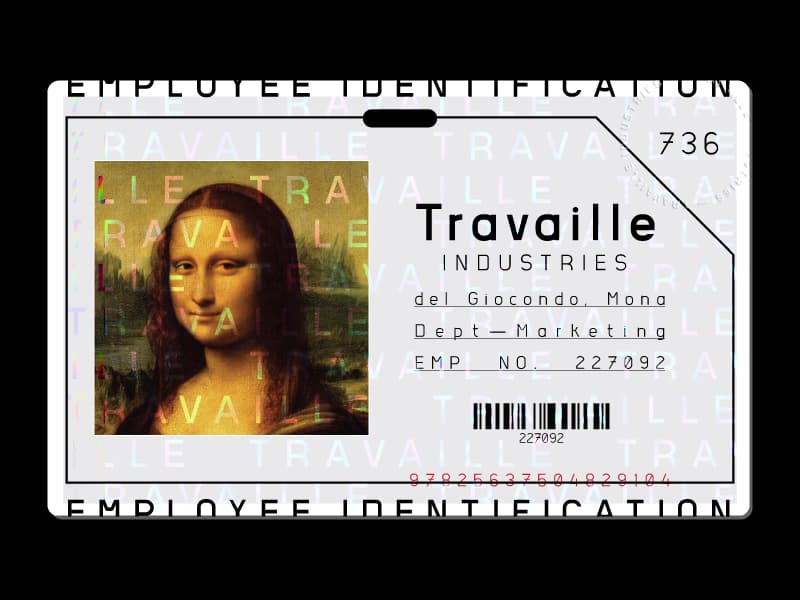 Travaille typeface identity application showing the type in use